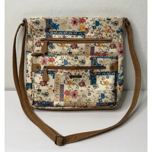 MultiSac Crossbody Bag Purse Floral Pockets Hippie Cottage Tan Boho Teacher Mom thumbnail 1