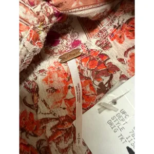 Free People Floral Halter Top S Orange Pink Ruffle Tie Front Boho NEW Love Charm thumbnail 5