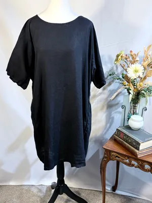 💥Eileen Fisher Black 100% Organic Linen Relaxed Shift Dress Pockets Sz XL🧡 thumbnail 3