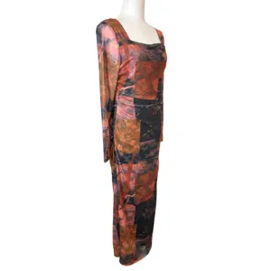 SheIn Women's Mesh Bodycon Maxi Dress M Floral‎ Square Neck Fairy Grunge Whimsigoth thumbnail 3