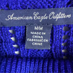 American Eagle Womans Sweater Sz‎ M Pull Over Royal Blue Open Textured Knit thumbnail 4