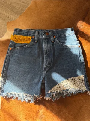 Reworked Vintage Wrangler Denim Shorts Size 27 Lace & Fringe Accent Boho Western thumbnail 5