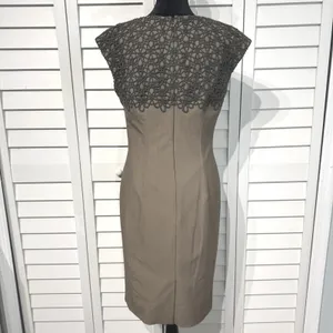 Jones New‎ York Dress Womens 4 Taupe Brown Crochet Lace Yoke Sheath Cap Sleeve thumbnail 3