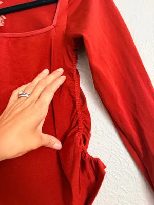 Intimately free people asymmetrical neckline rust red long sleeve shirt XS/S thumbnail 7