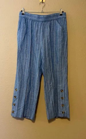 Land 'n Sea Striped Capri Pants Light Blue Pull-On Resort‎ Style Buttons Medium thumbnail 1