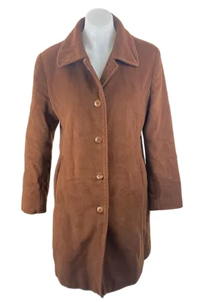 Jones New York Women's Brown Wool Long Sleeve Button Down Midi Coat Jacket Sz S thumbnail 1