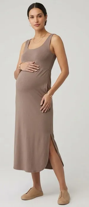 Isabel by Ingrid+Isabel Maternity Tan Sleeveless Knit A-Line Midi Dress XL thumbnail 1