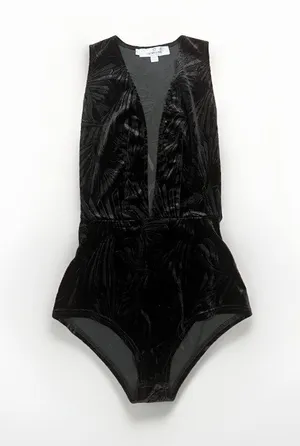 Oh My Love London Womens Sexy Plunge Velour Bodysuit Size Medium thumbnail 1