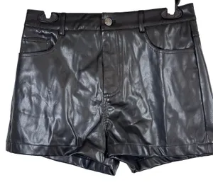 AKIRA Black PU Leather Mini Shorts Women’s Medium High Rise Y2K Clubwear Moto thumbnail 1