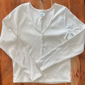 Hollister Off-White cream V-Neck Long Sleeve Top thumbnail 1