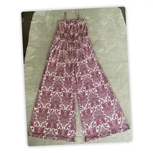 Maurices Womens M Paisley Wide Leg Cropped Jumpsuit Burgundy Boho thumbnail 2
