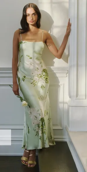 NWT o.p.t Mazzy Silk Dress size Large L Few Moda Mint Blossom Green floral maxi thumbnail 1