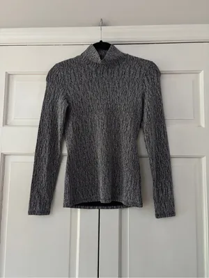 SEZANE Silver Nemy Jumper Size XS Metallic Mock Neck Turtleneck Top Long Sleeve thumbnail 4