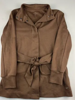 Freely Women’s X-Small Brown Belted Jacket Snap Front Longline Shacket Commuter thumbnail 1