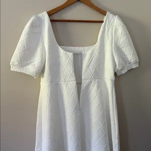 Rihoas The Solid Textured Puff Short Sleeve Mini Dress Square Neck White Size L‎ thumbnail 9