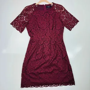 Madewell Lace Magnolia Shift Mini‎ Dress Burgundy Size 4 thumbnail 3