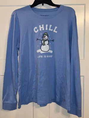 Life Is Good long sleeve crusher t-shirt Snowman Chill Winter XL thumbnail 1
