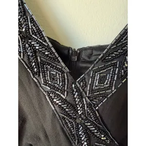 Donna Ricco Y2K Vintage Black Silk Beaded Handkerchief Cocktail Dress Size 8 thumbnail 3