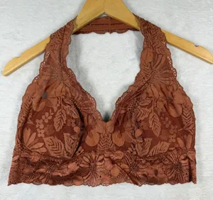 Aerie‎ Rust Orange Floral Lace Halter Bralette Large L/G 3086-8559-263448 thumbnail 1
