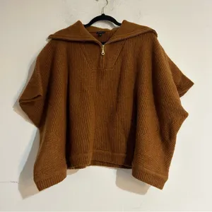 Ann Taylor Ribbed Zip Oversized Poncho Sweater Size XS/Small Caramel Cozy thumbnail 1