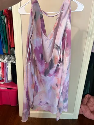 Lulus Siya Lilac Abstract Print Cowl Sash Mini Dress Size Medium NWT thumbnail 6