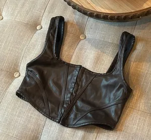 Motel Brown Faux Leather Corset Top Size Small thumbnail 1