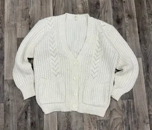 POL chunky pointelle knit cotton blend cardigan thumbnail 1