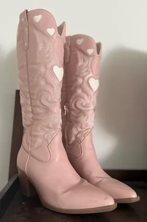 Altar'd State Pink Cowgirl Boots with Hearts thumbnail 1