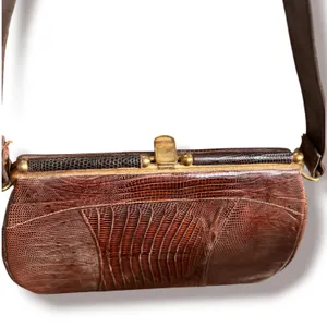 Vintage Brown Lizard Skin Print Frame Handbag Mid Century Exotic Top Handle thumbnail 4