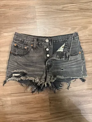 Levi’s Premium 501 Original Slashed Black Distressed Shorts W24 thumbnail 4