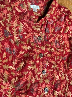 Red Leaf Print Corduroy‎ Jacket XL Autumn Cottagecore 100% Soft Cotton Button Up thumbnail 6