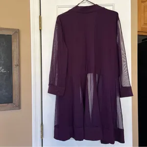 R & M Richards Vintage Open Front Top Duster Sheer Purple Long Sleeve XL Loose thumbnail 6