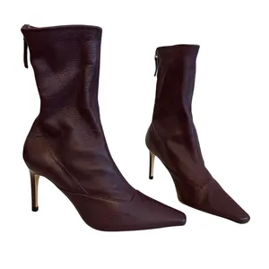 Zara Burgundy Stretch Leather Stiletto Heeled Ankle‎ Boot EU36 US 5.5 Square Toe thumbnail 2