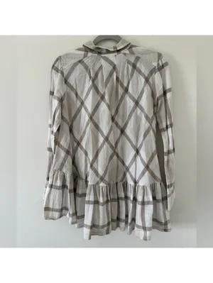Free People Preppy in Plaid High Low Ruffle Back Flowy Button down size xs thumbnail 4