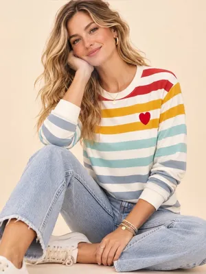 Doe Rainbow Stripe Red Heart Patch Crewneck Sweatshirt Size M thumbnail 1