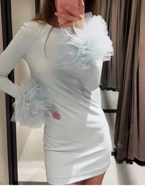 NWT ZARA Short Tulle Cuff Volume Dress Pastel Blue 4772/331 Small Bloggers Fave thumbnail 3