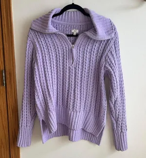 NEW AERIE Women's Chenille 1/4 Zip Sweater Lilac Purple Sz S Retail $70 NWT thumbnail 1