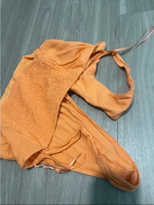 Women's Orange Cropped V-Neck Tank Top thumbnail 3