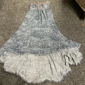 Billabong Blue and White geometric tribal Patterned High-Low Strapless Dress XS thumbnail 1