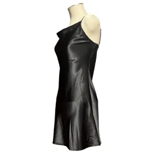 Cider Solid Satin Cowl Neck Cami Mini Dress Black Small thumbnail 2