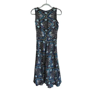 Tory Burch Camilla Dasha Silk Blue and Black Print Dress Size 4 thumbnail 2