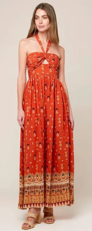 Anthro Flying Tomato Sidewalk Cafe Terracotta Woven Maxi Dress Halter Cutout S‎ thumbnail 1