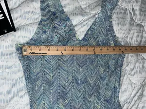 Madden NYC Size Small Blue Green Metallic Chevron Knit Maxi Dress thumbnail 9
