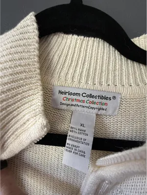 Heirloom Collectibles Christmas Collection XL Cream Knit Cardigan with Cardinal/ thumbnail 3