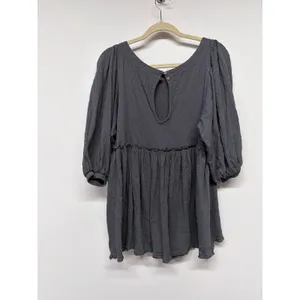 Free People Beyond Obsessed Romper Gray Puff Sleeve Babydoll Boho Small thumbnail 3