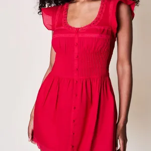 NWT Danielle Guizio Lille Pintuck Cotton Lace Trim Mini Dress Red Love XS thumbnail 3