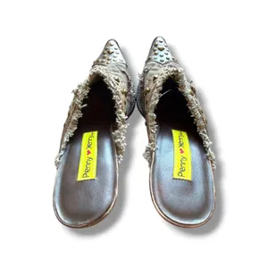 Penny Loves Kenny Mules Womens 7 Brown Studded Frayed Canvas Western Heels thumbnail 8