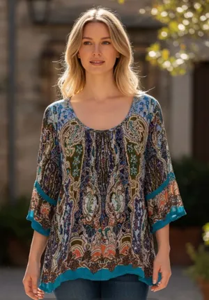BILA Multicolor Women's Tunic Top Blue Size L thumbnail 1