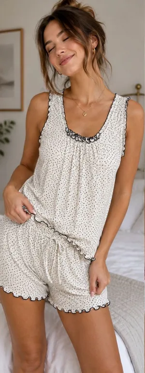 Jaclyn Intimates Polka Dot Romper Pajama Set White Black Size Large Y2K Style thumbnail 1