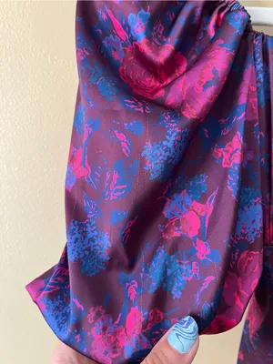 For Love & Lemons Floral Puff-Sleeve Square Neck Bodysuit in Magenta and Purple thumbnail 5